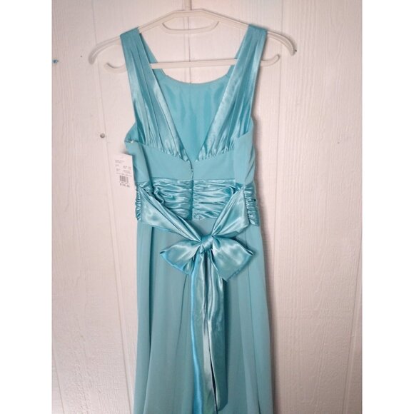 NWT $135 David's Bridal Womens 12 Long Chiffon Formal Gown Bridesmaid Pool Blue - Picture 4 of 11